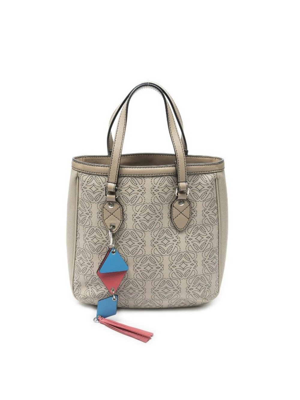 Loewe Vintage Anagram Charm Tote Bag Beige Animal Print Leather